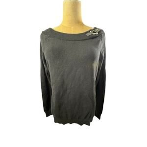 "LAUREN RALPH LAUREN" 100% Cotton Black Sweater Buckle Accent SZ L Old‎ Money